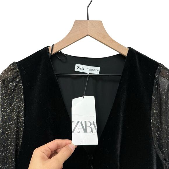 NWT Zara Velvet Vest Printed Pleated Single Breasted Mini Dress‎ Size Large - Picture 7 of 11